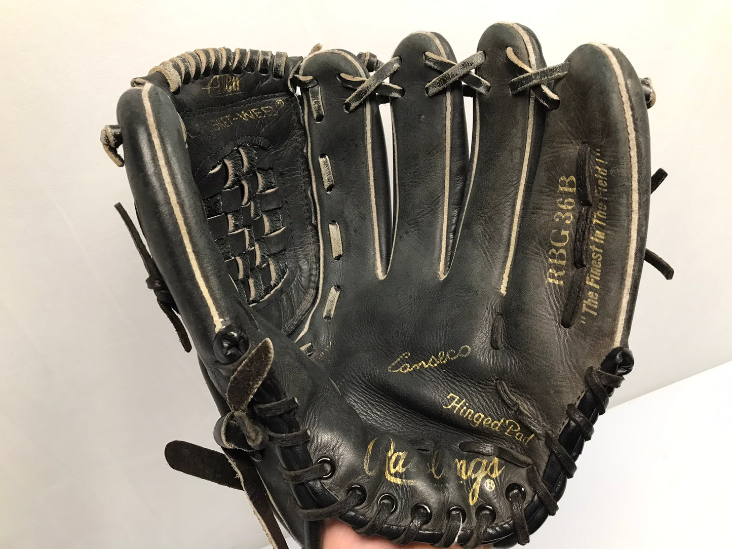 Baseball Glove Adult Size 12.5 Rawlings Black Leather Fits On Left Hand Excellent