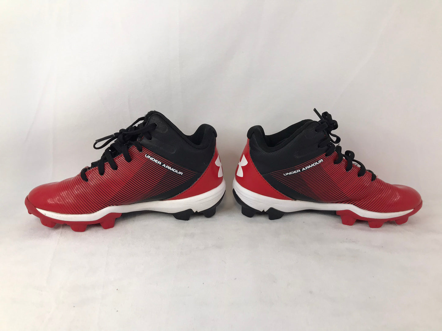 Baseball Shoes Cleats Child Size 1 Under Armour High Top Red Black Excellent