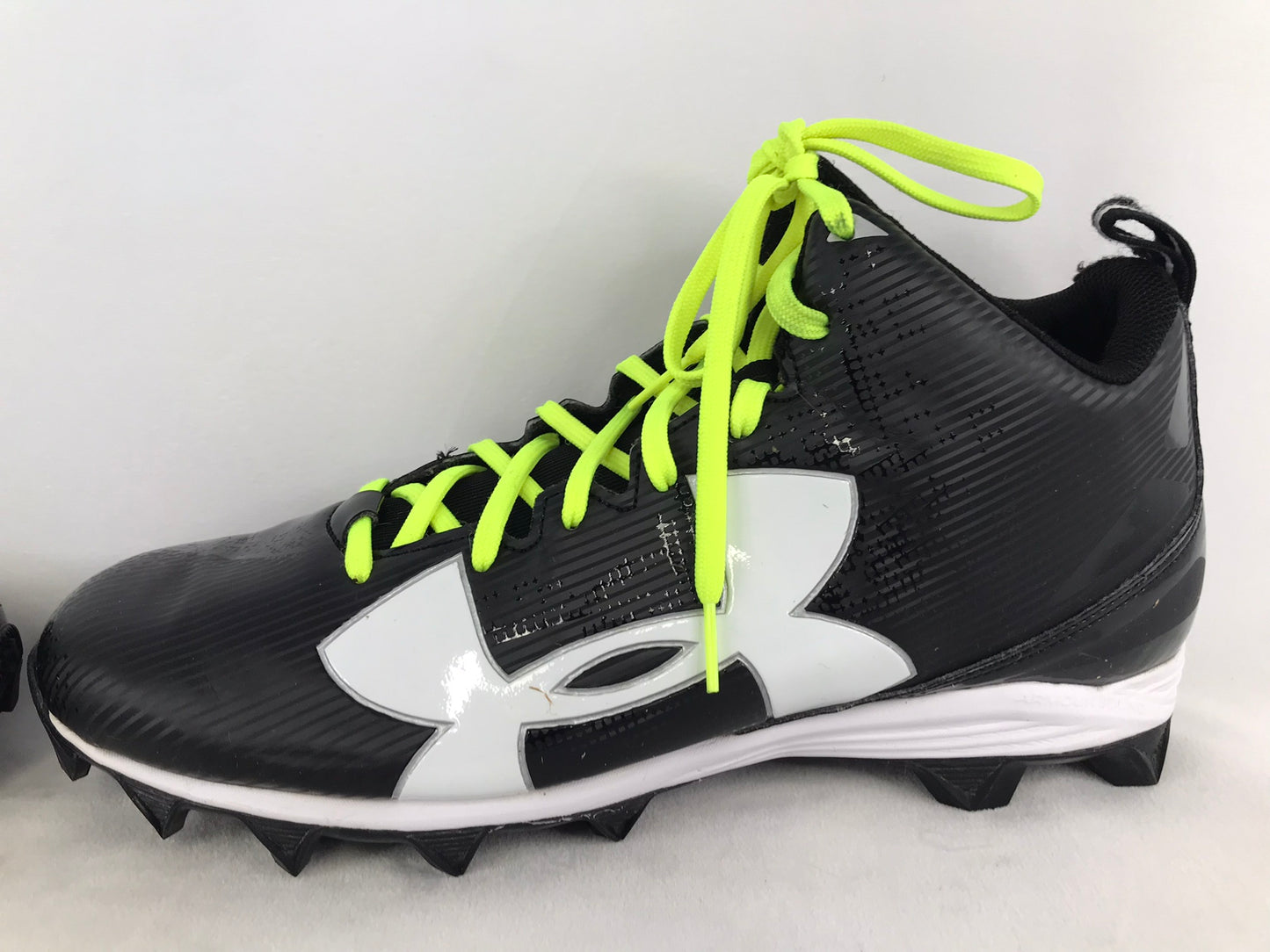 Baseball Shoes Cleats Men's Size 13 Under Armour Black White Lime High Top As New