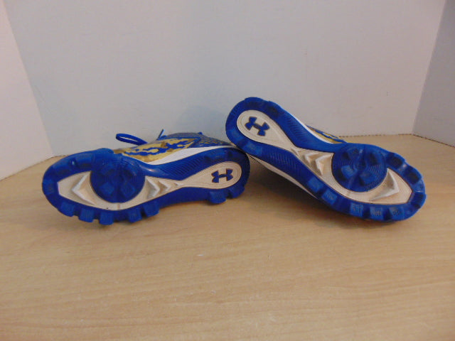 Baseball Shoes Cleats Child Size 4 Under Armour Blue Gold White Excellent