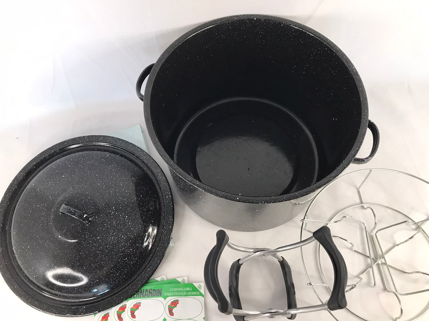 Canning 21 Quart Granite Ware Canner Holds Complete With Rack and Tongs Excellent