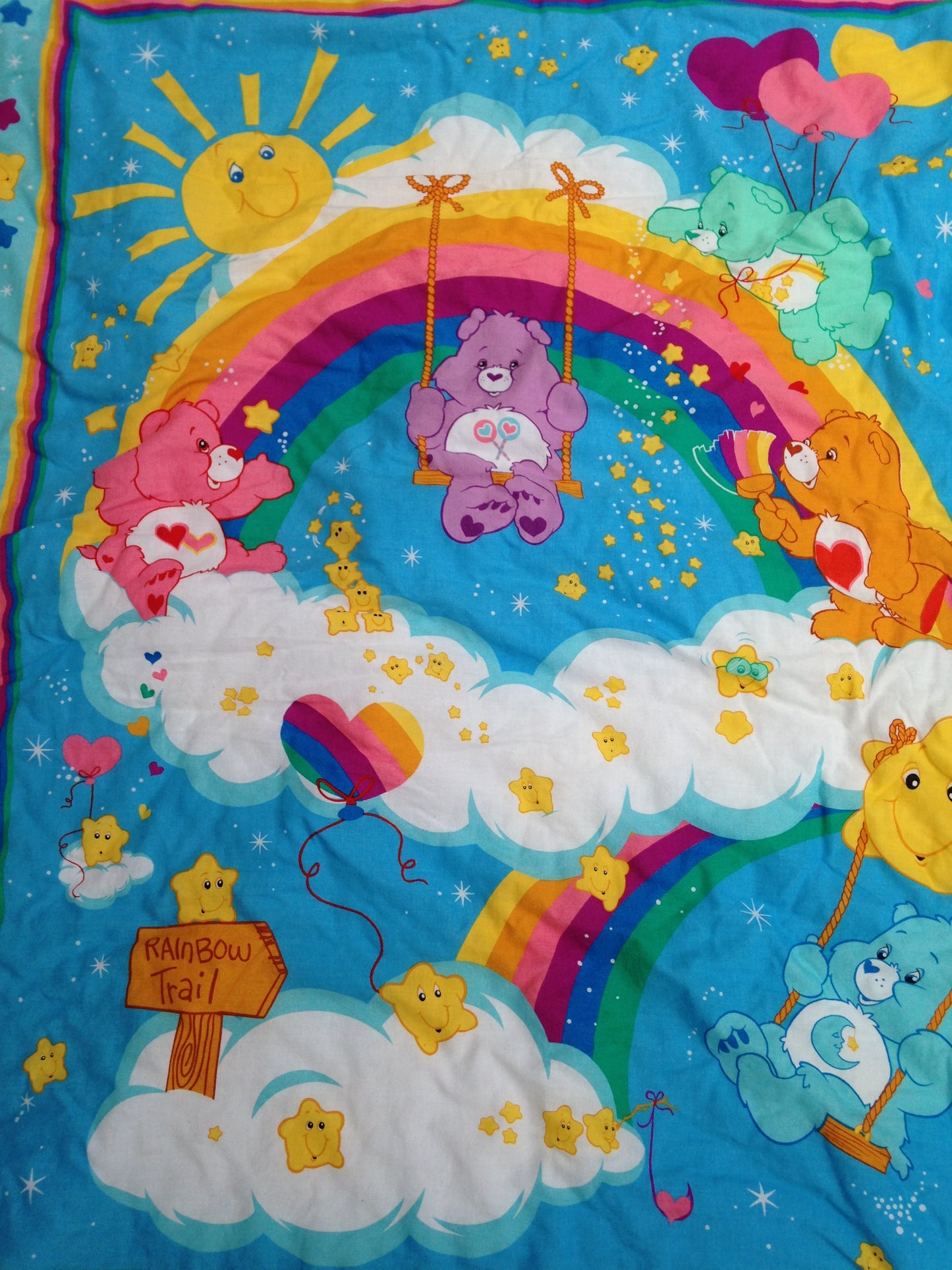 Care Bears Vintage Hand Made Cotton Blanket 34 x 42 inch Excellent