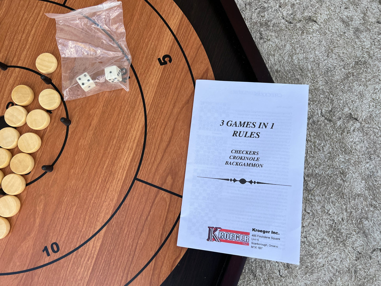 Crokinole Deluxe Vintage Style Checkers & Backgammon As New In Box Large 24 x 24 inch