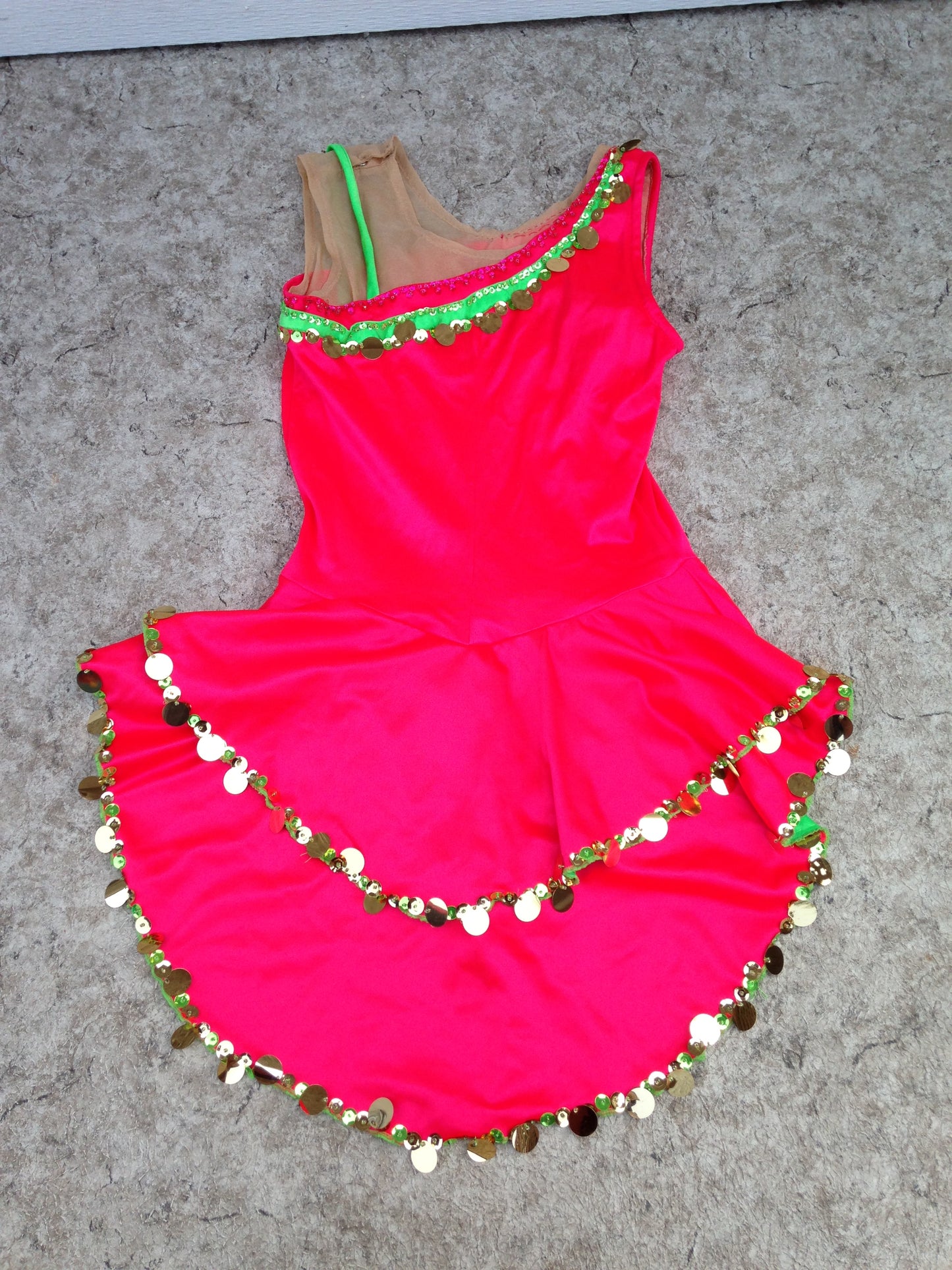 Figure Skating Dress Ladies Size Medium Fushia Multi with Sequences Excellent