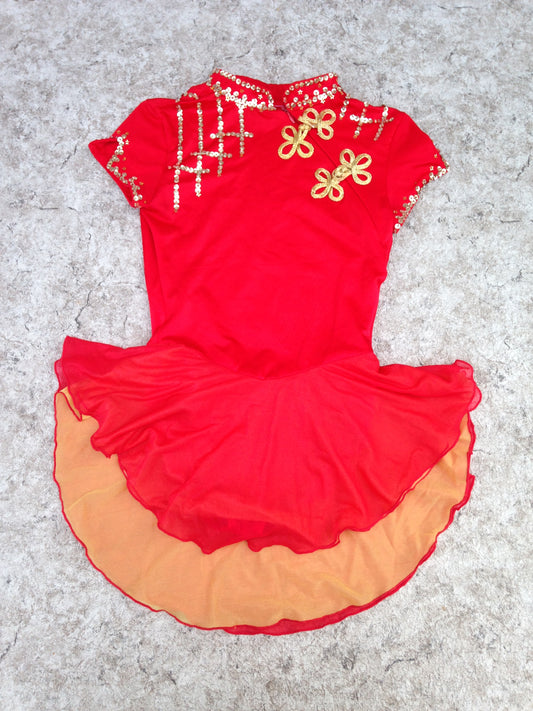 Figure Skating Dress Child Size 14 Red and Gold With Sequences Excellent