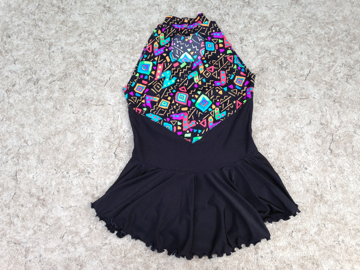 Figure Skating Dress Child Size 14 Black and Multi Excellent