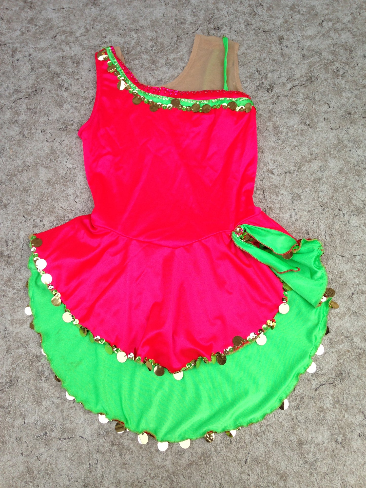 Figure Skating Dress Ladies Size Medium Fushia Multi with Sequences Excellent