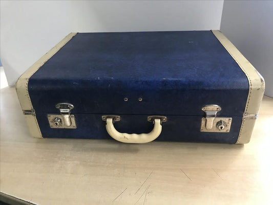 Grandma's Attic 1950's Blue Marble Ladies Suitcase Luggage No Key Amazing Inside Closed Measures 21x17x8