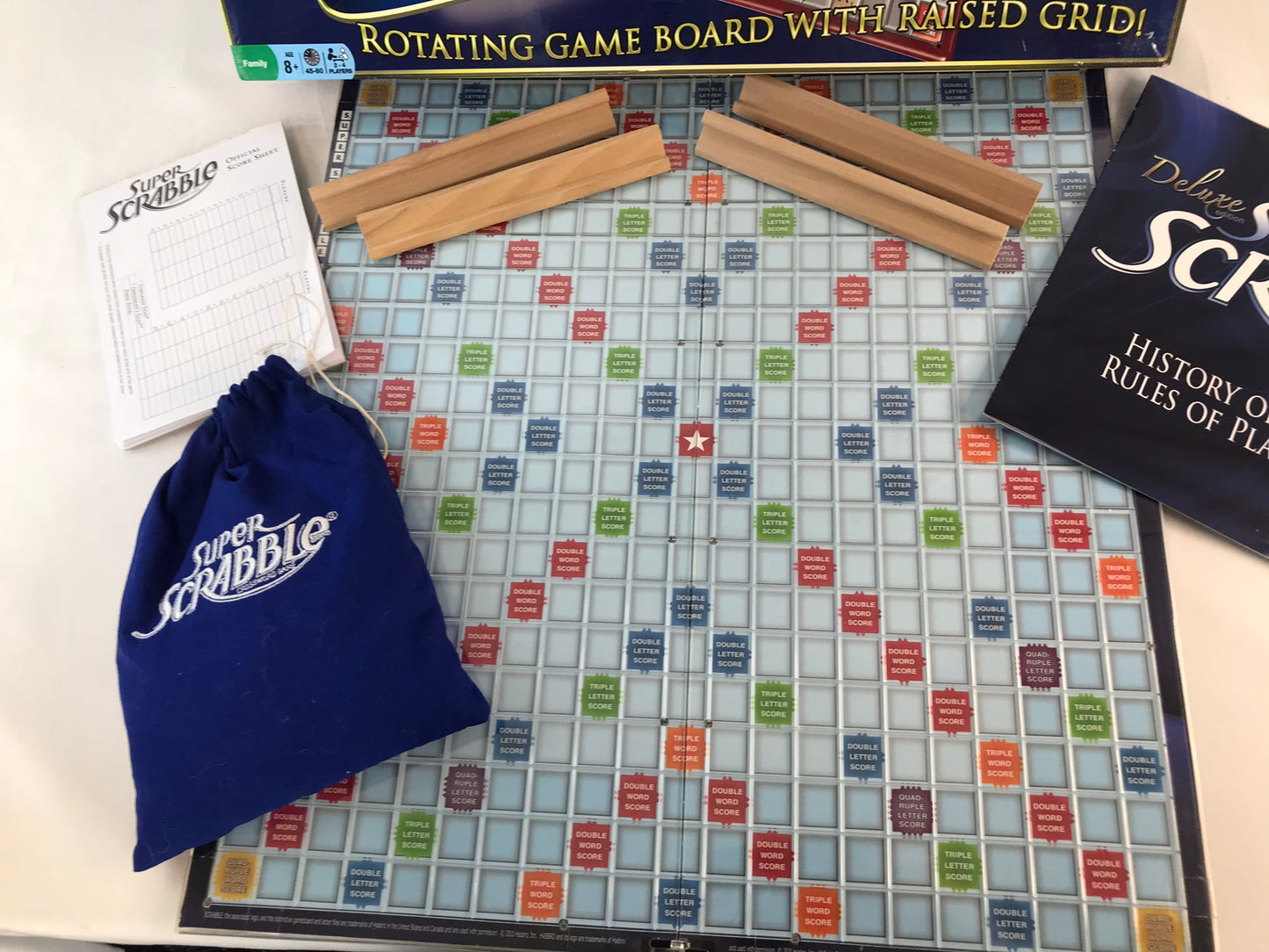 Game Super Scrabble Deluxe Edition 200 Pc Rotating Game Board With Raised Grid As New Complete