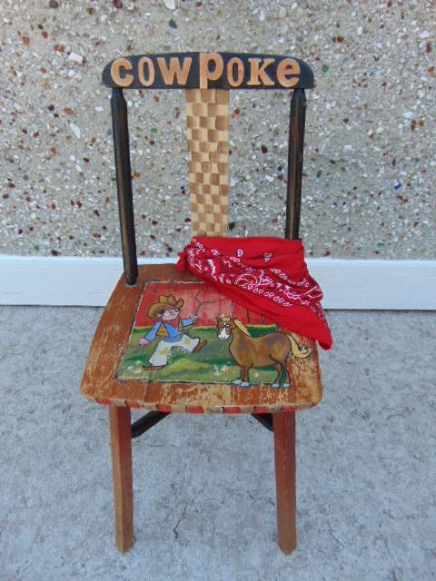 Hand Painted Lil Cow Poke Western Chair Child Solid Wood vintage Chair Age 2-5 Amazing
