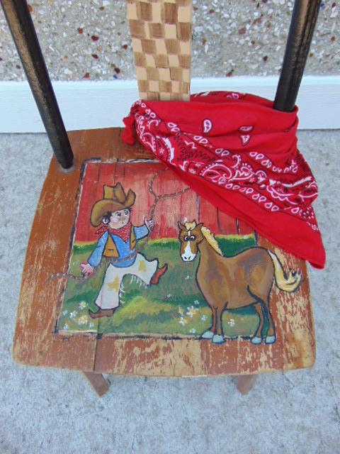 Hand Painted Lil Cow Poke Western Chair Child Solid Wood vintage Chair Age 2-5 Amazing