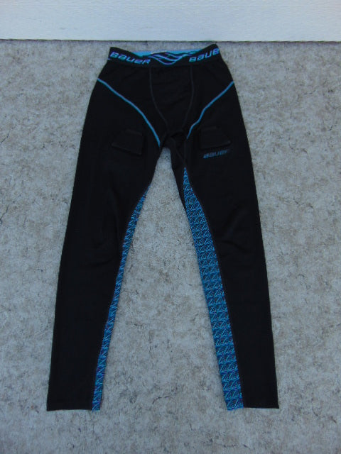 Hockey Base Layer Long Johns Bauer Child Size Junior Large 12 Black Aqua Excellent