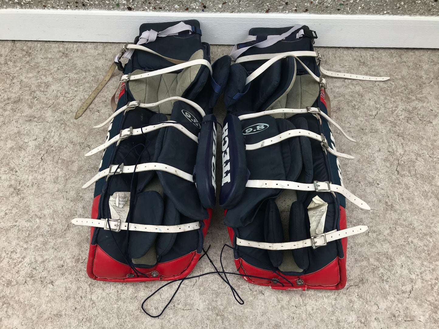 Hockey Goalie Shin Pads Senior Men's 36 inch Itech Prodigy Red Blue Grey