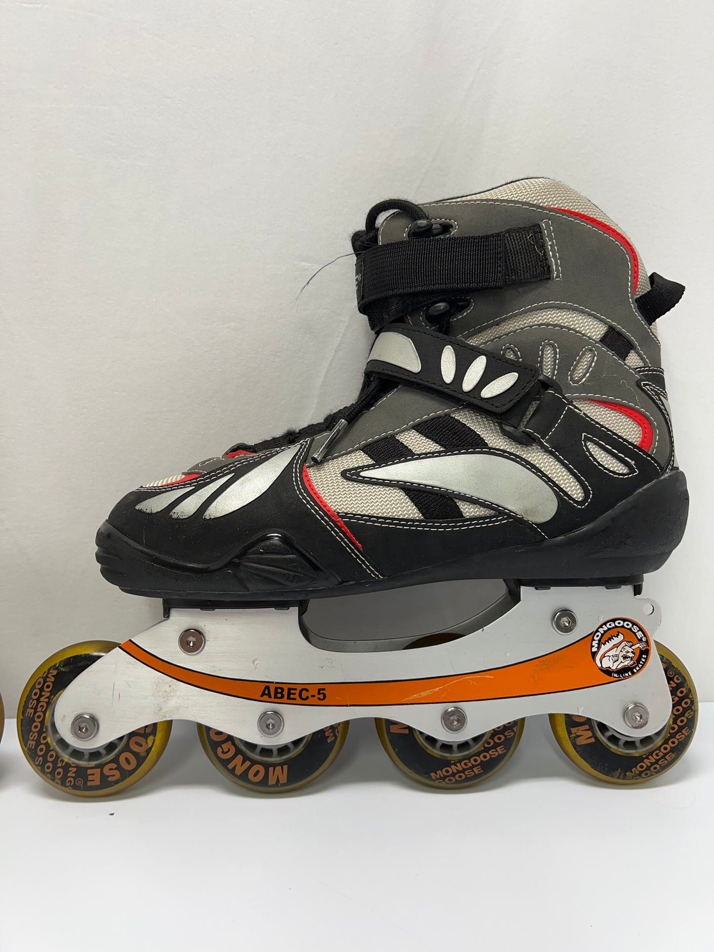 Hockey Roller Hockey Skates Men's Size 8 Mongoose Black Grey Orange Rubber Wheels  Excellent