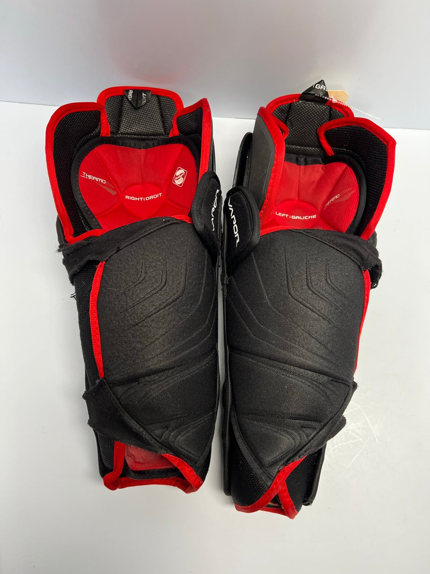 Hockey Shin Pad 14 inch Bauer Velocity With Calf Wrap Black Red Minor Wear