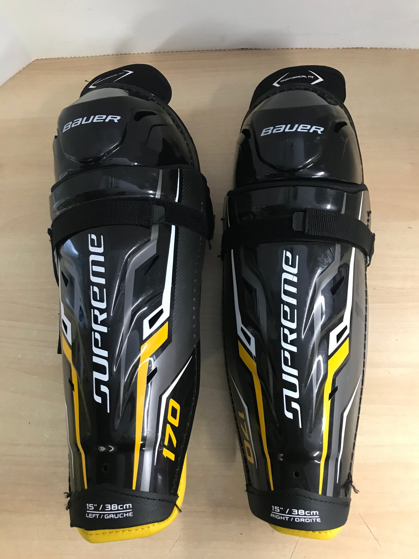 Hockey Shin Pads Men's Size 15 inch Bauer Supreme Calf Wrap Black Gold New Demo Model