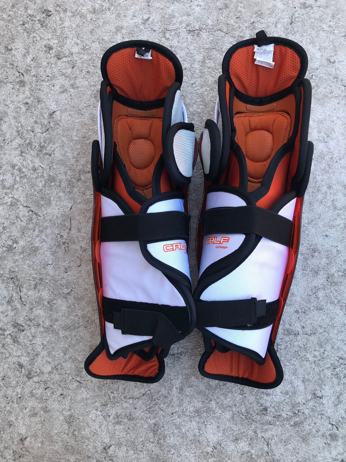 Hockey Shin Pads Men's Size 15 inch Easton Sling Tec As New Orange White