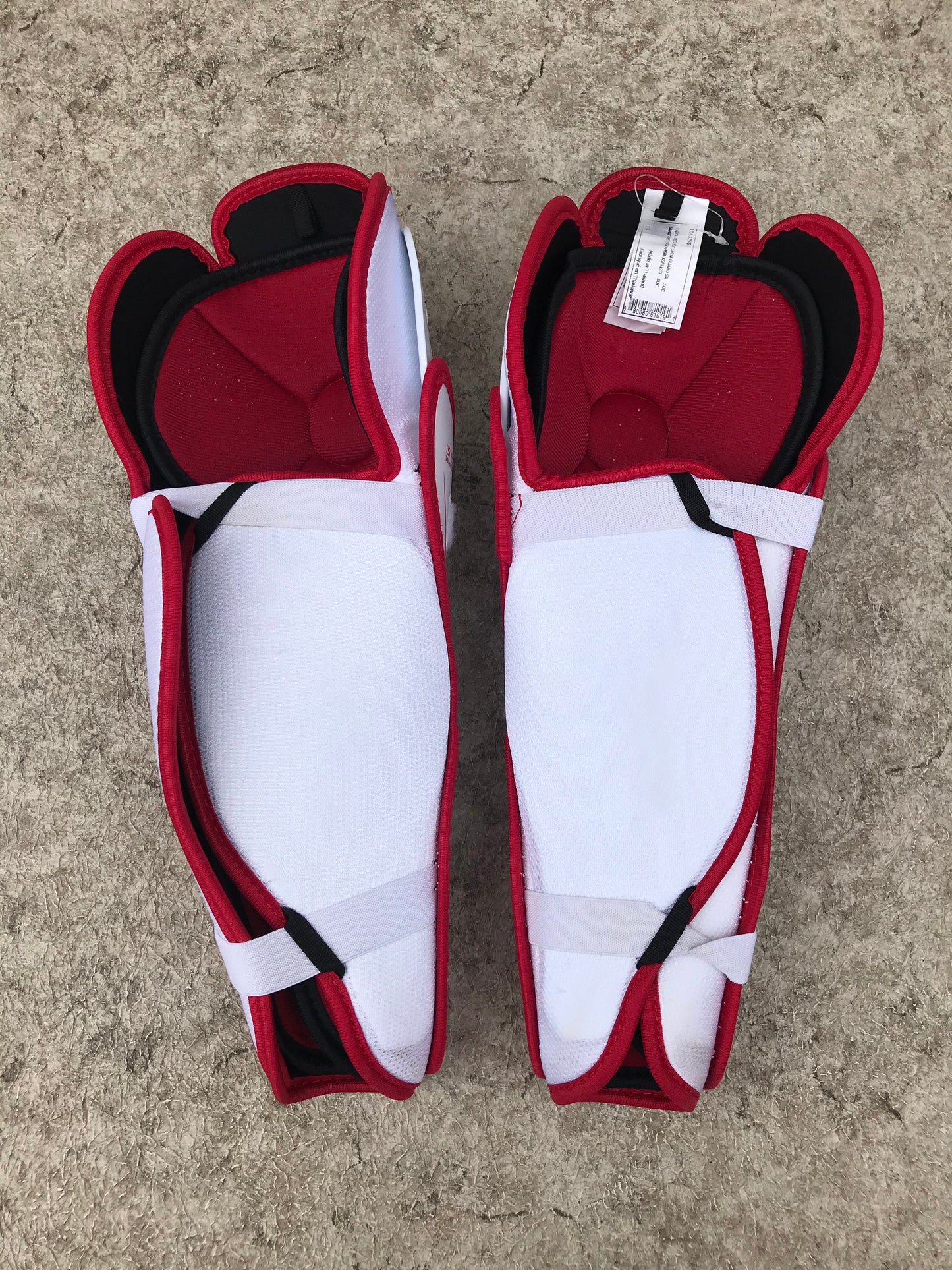 Hockey Shin Pads Men's Size 15 inch White Red Calf Wrap Excellent