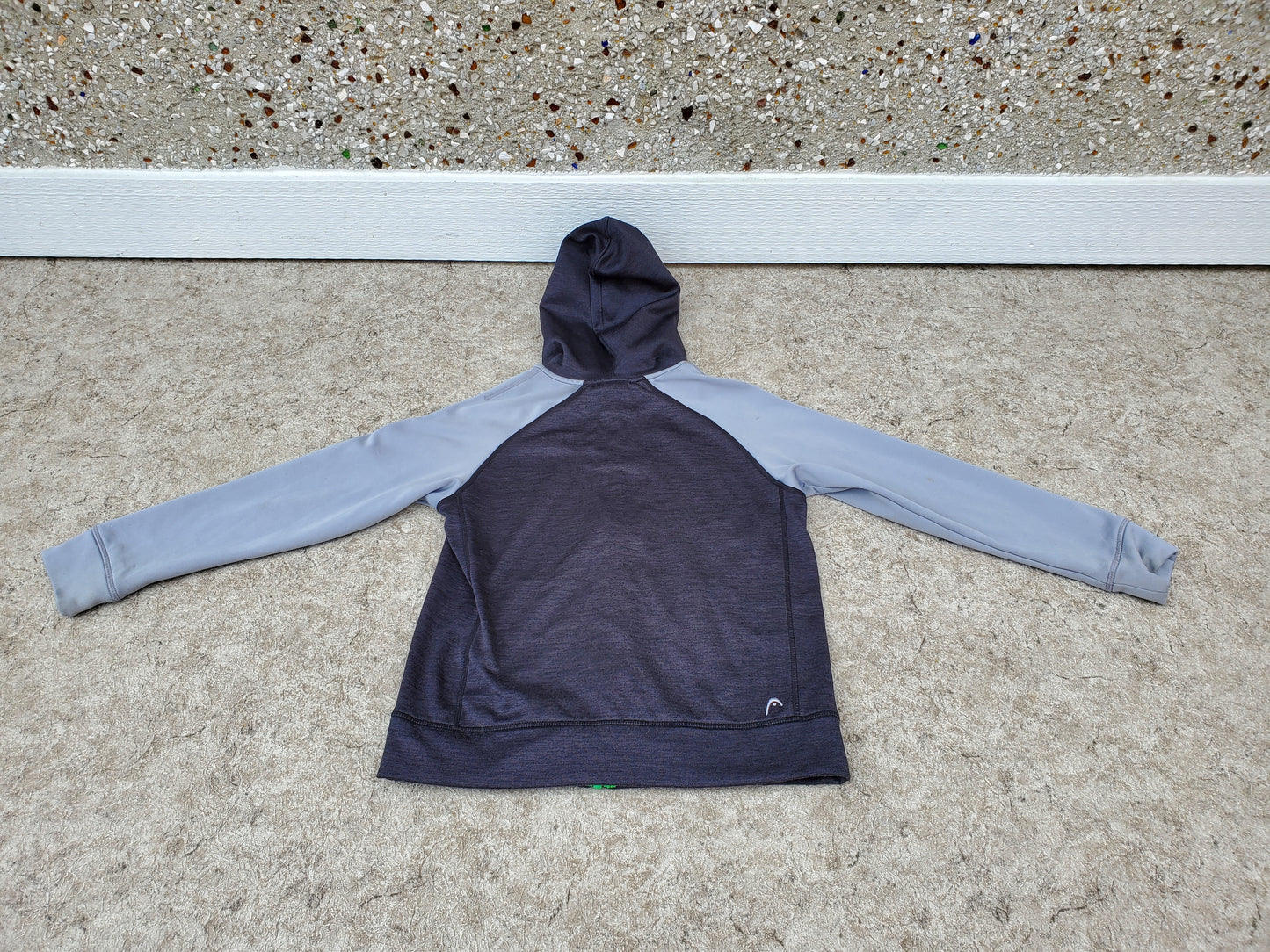 Hoodie Child Size 10-12 Head Zip Up Grey Black Green As New