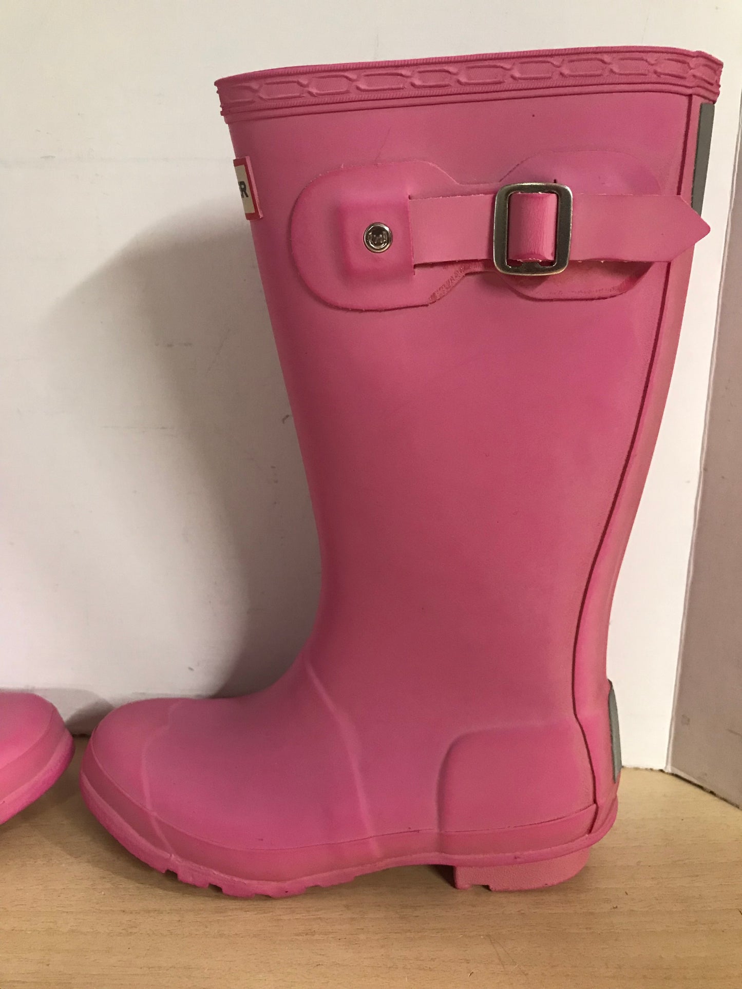 Hunter Rain Boots Child Size 3-4 Pink With Hunter Liner Some Color Wear