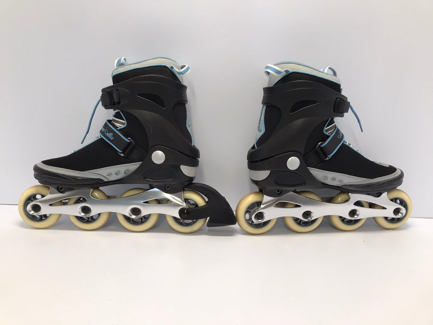 Inline Roller Skates Ladies Size 9 K-2 Black Blue With Rubber Wheels As New
