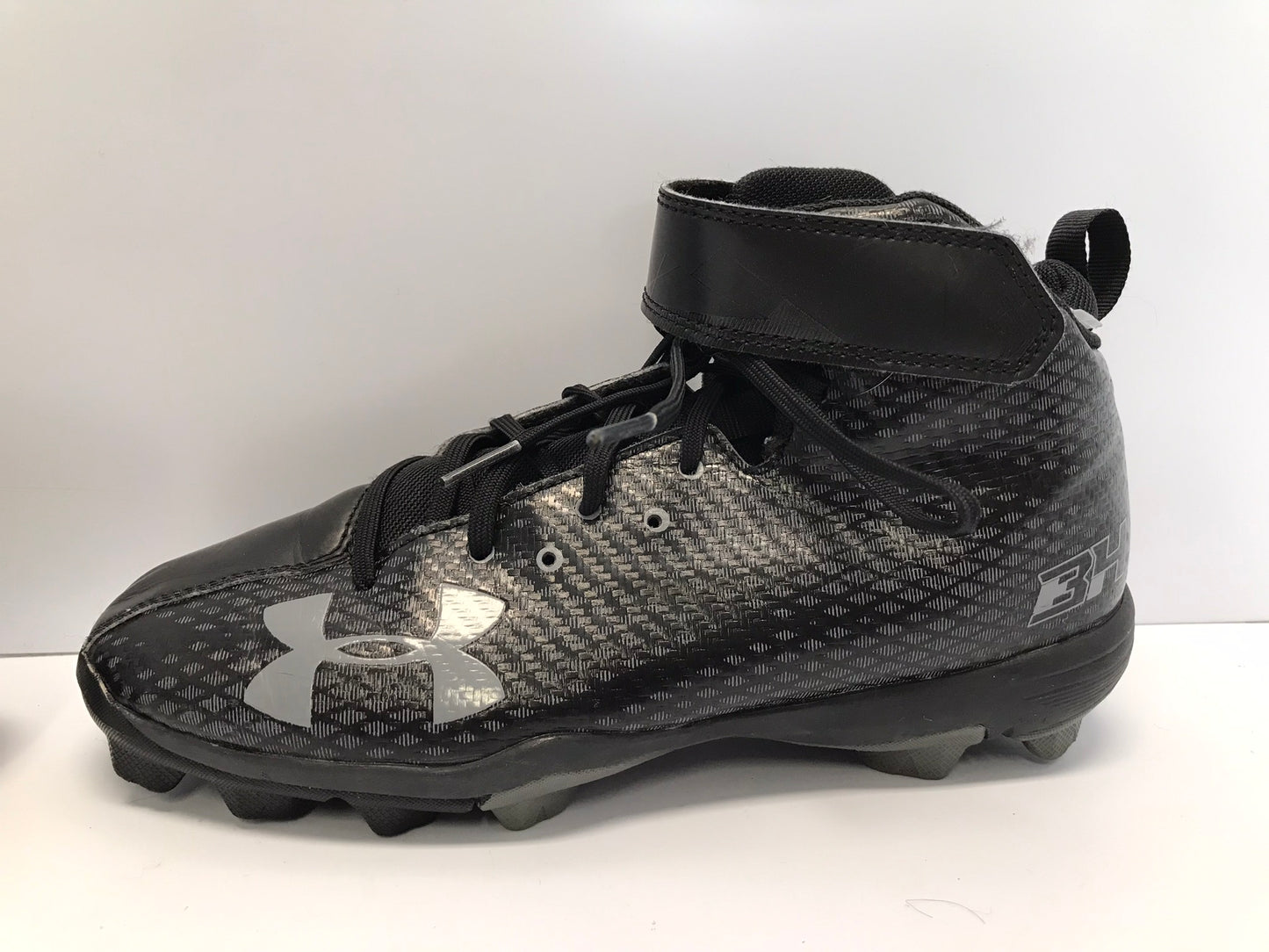 Baseball Shoes Cleats Child Size 5 Under Armour Black Grey High Top