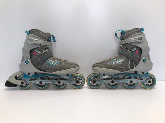 Inline Roller Skates Ladies Size 10 K-2 Grey Teal With Rubber Wheels New Demo Model