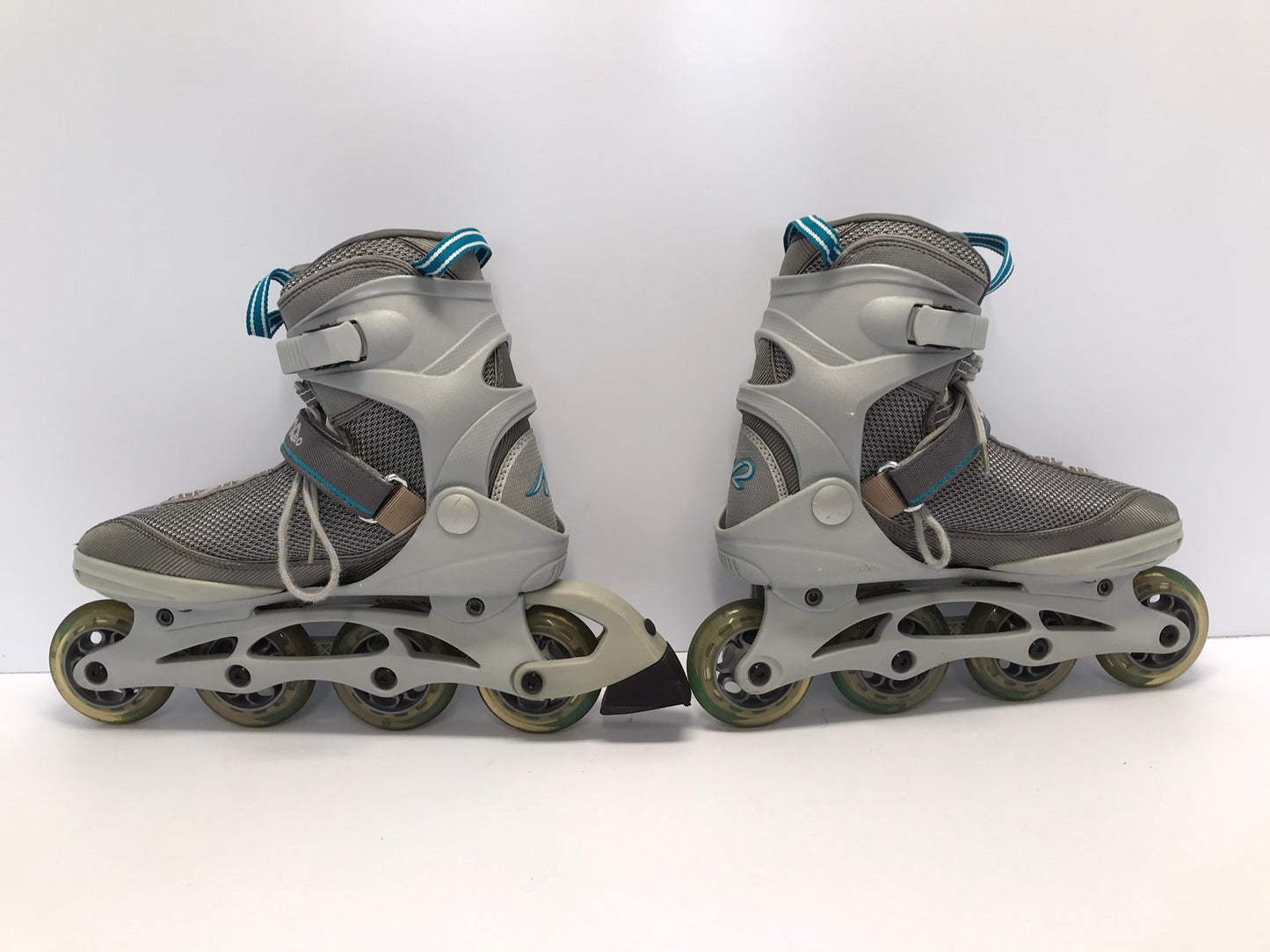 Inline Roller Skates Ladies Size 10 K-2 Grey Teal With Rubber Wheels New Demo Model