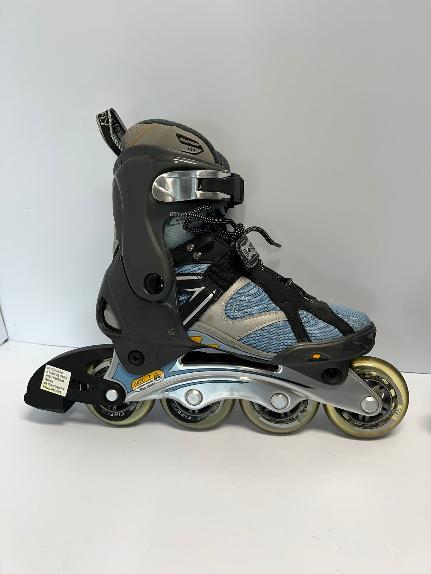 Inline Roller Skates Ladies Size 7 Firefly Denim Blue Grey Rubber Wheels New Demo Model