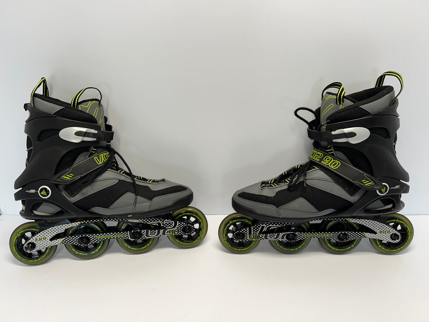 Inline Roller Skates Men's Size 13 K-2 V02 90 Black Grey Lime Rubber Wheels Excellent As New