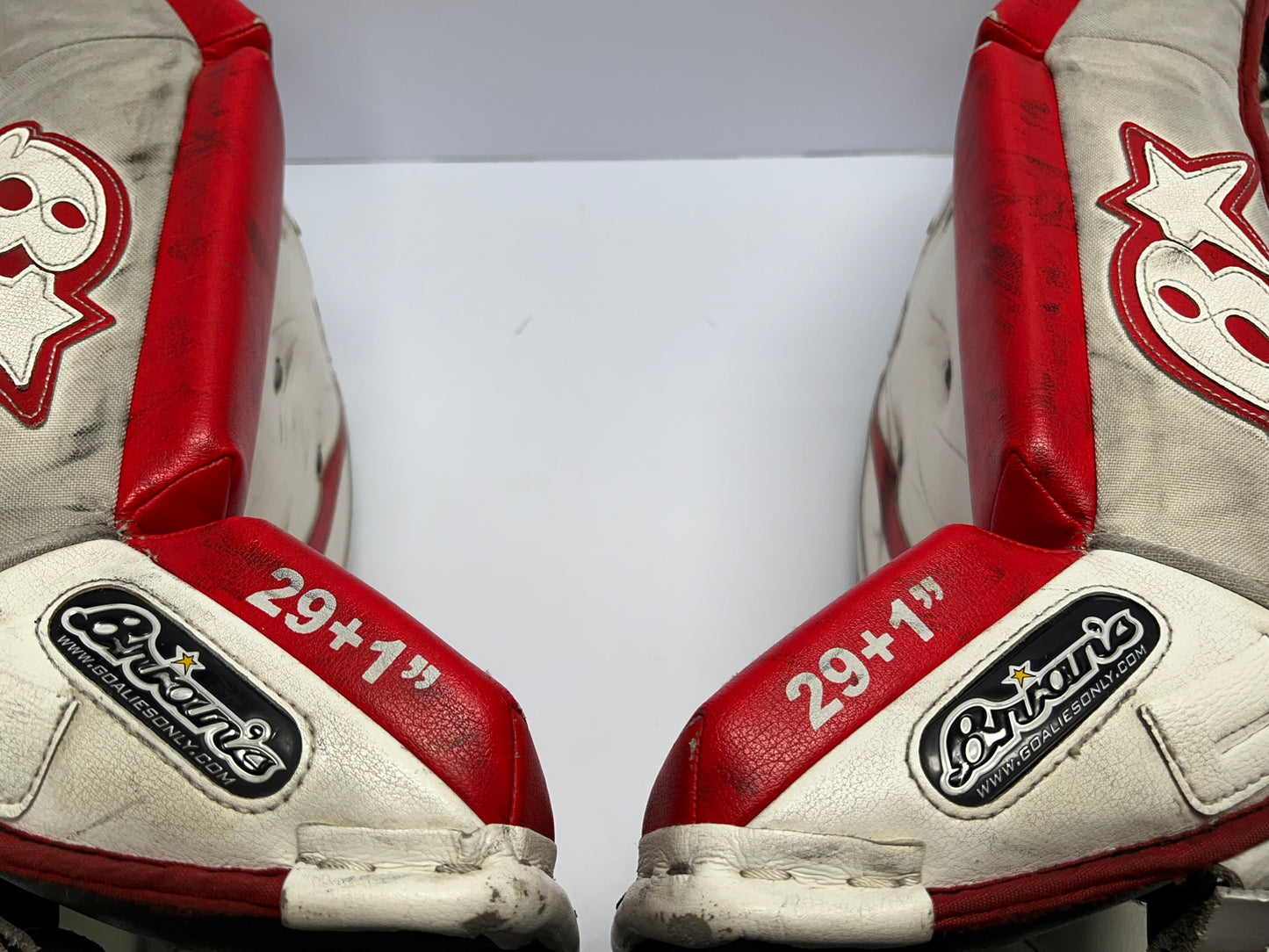 Hockey Goalie Shin Pads Child Junior 29 + 1 inch Browns Red White