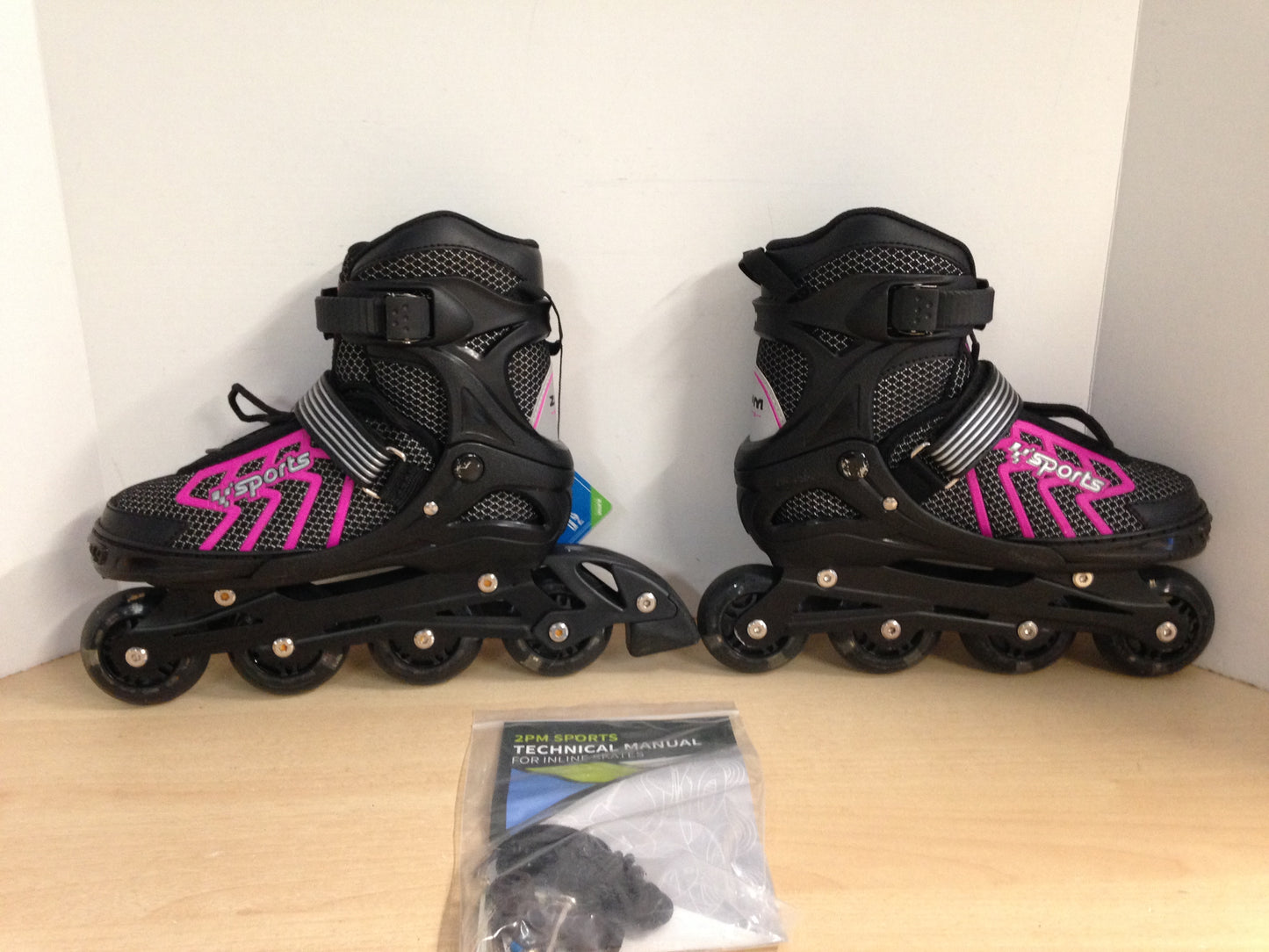 Inline Roller Skates Child Size 2-5 Adjustable Black Fushia Rubber Tires