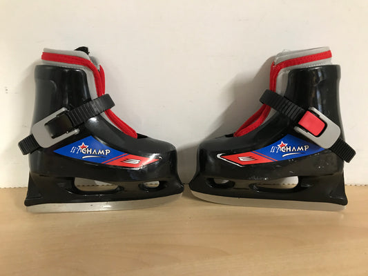 Ice Skates Child Size 6-7 Toddler Bauer Lil Champ Adjustable Molded Plastic With Liner Black Red As New RARE For This Small