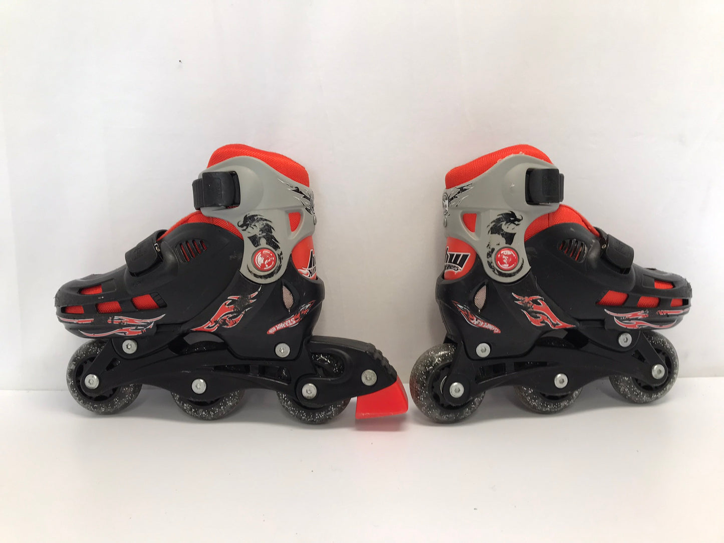 Inline Roller Skates Child Size 8-11 Hotwheels Black Red Adjustable