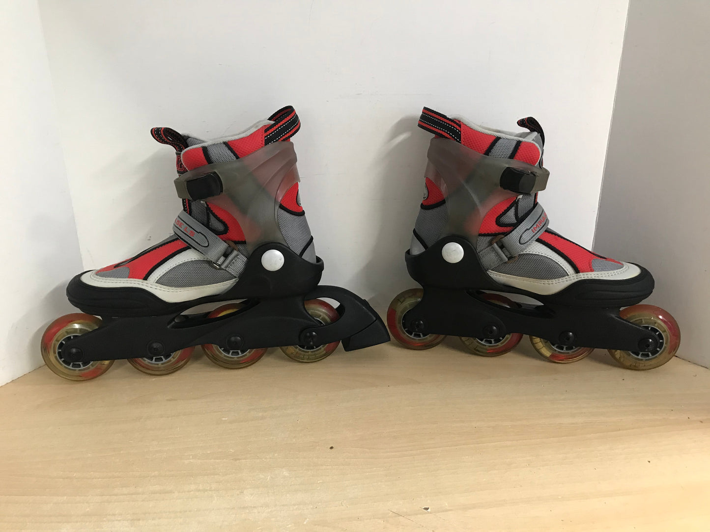 Inline Roller Skates Ladies Size 6 K-2 Black Grey Red Excellent Rubber Wheels