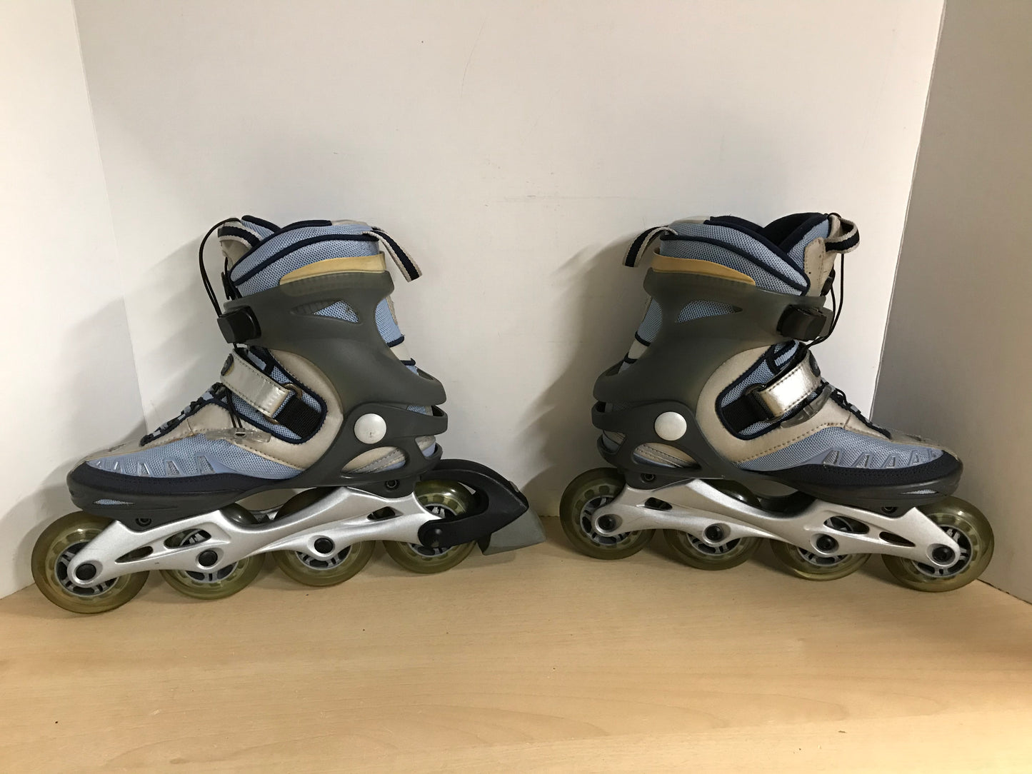 Inline Roller Skates Ladies Size 6 K-2 Blue Grey Rubber Wheels