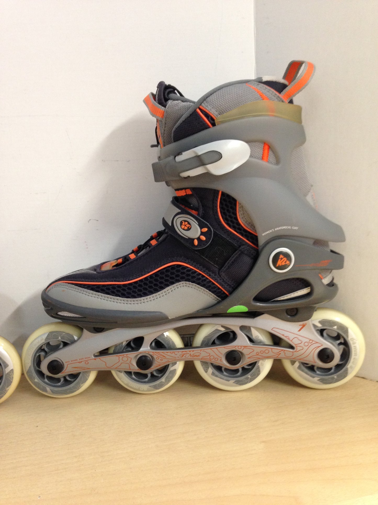 Inline Roller Skates Ladies Size 9.5 K-2 Athena 6.1 Grey Orange New Demo Model