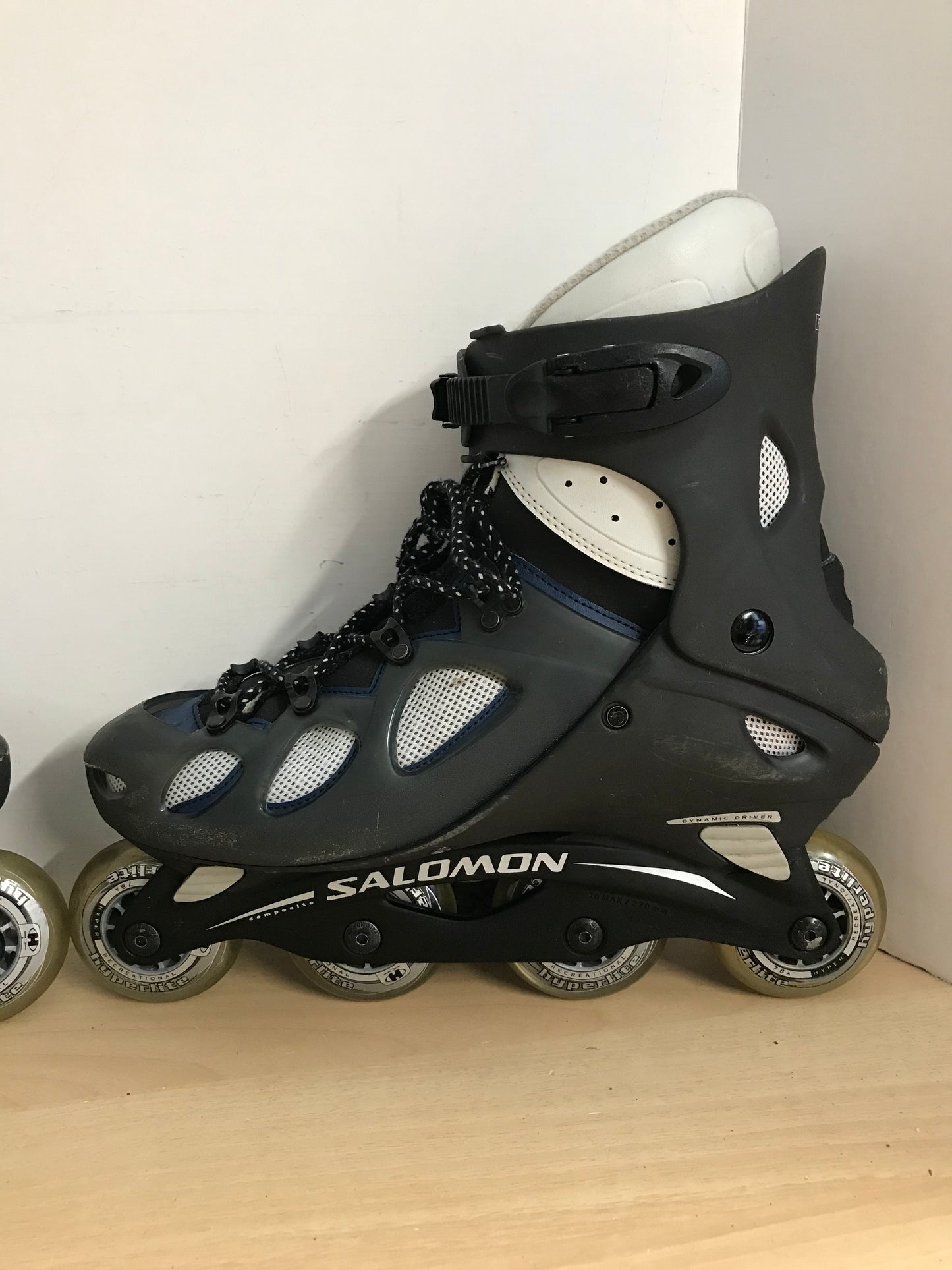 Inline Roller Skates Men's Size 12 Salomon Black Grey Blue Excellent Rubber Wheels
