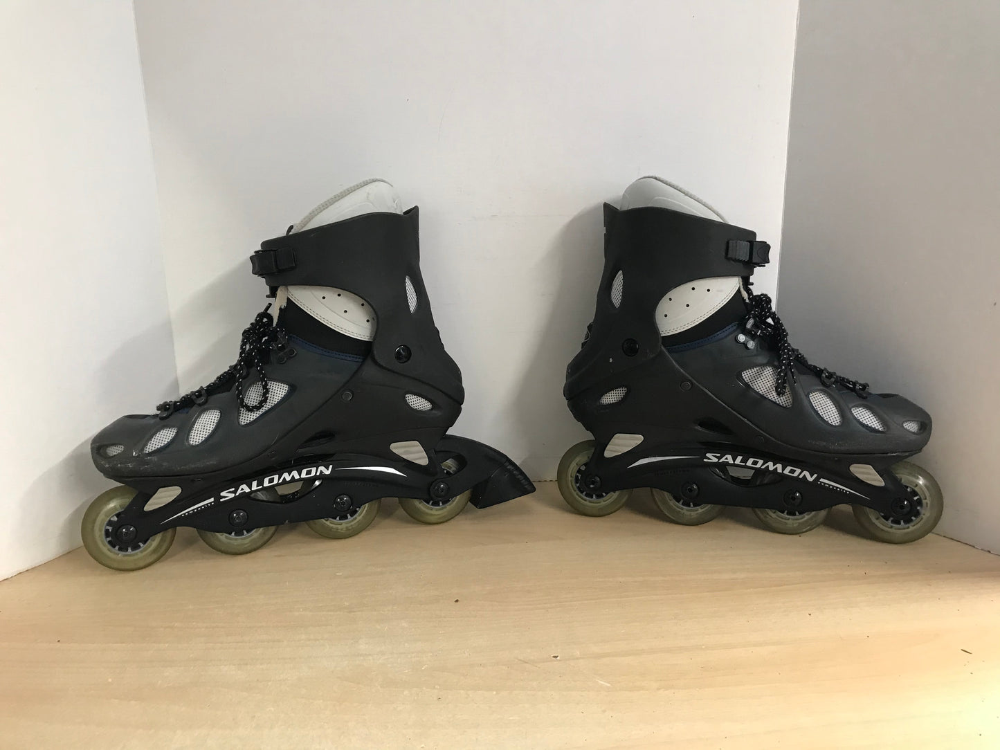 Inline Roller Skates Men's Size 12 Salomon Black Grey Blue Excellent Rubber Wheels
