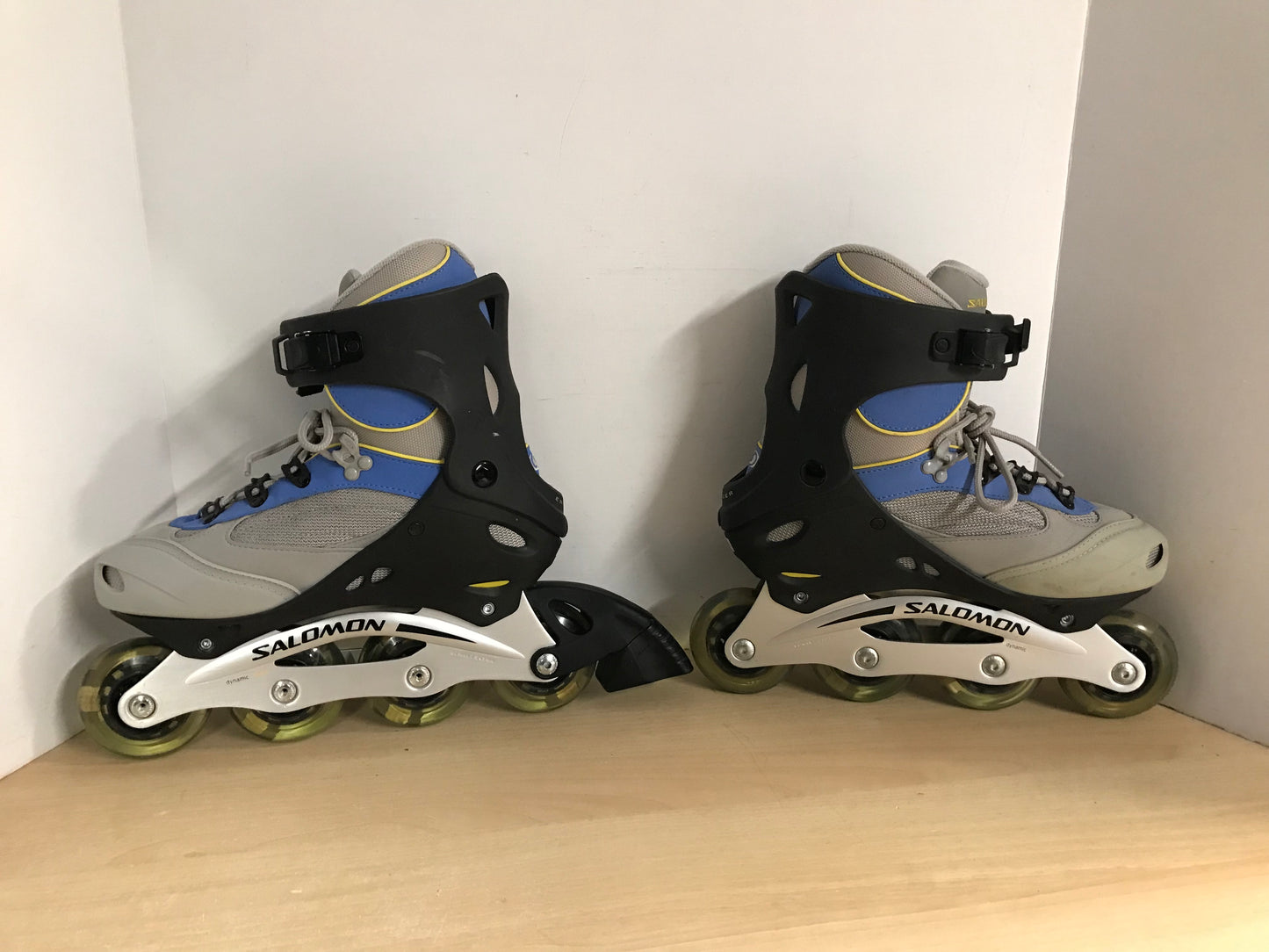 Inline Roller Skates Ladies Size 7.5 Salomon Blue Grey With Rubber Wheels As New