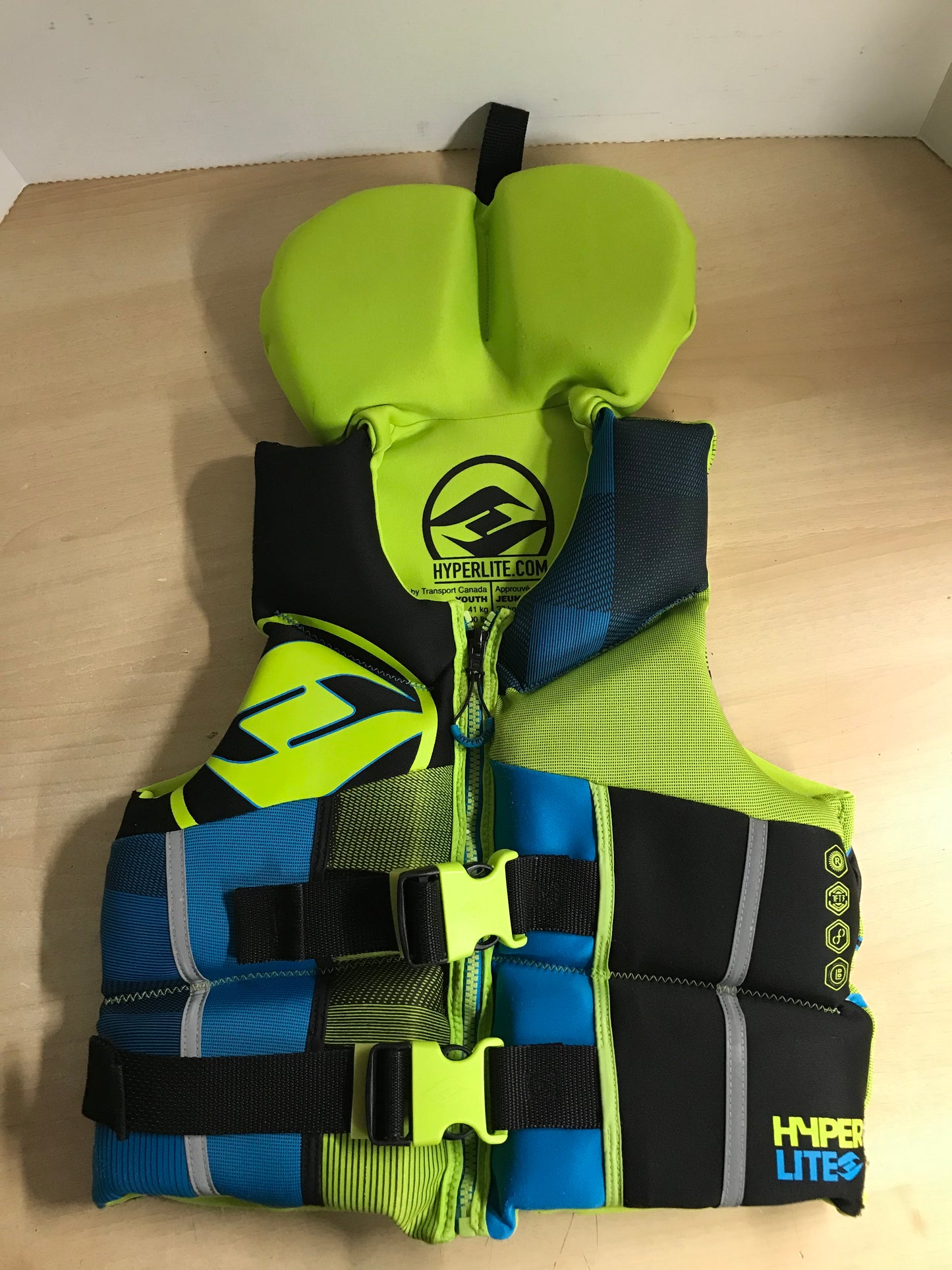Life Jacket Child Size 60-90 lb Youth Hyperlite Neoprene Black Blue Lime