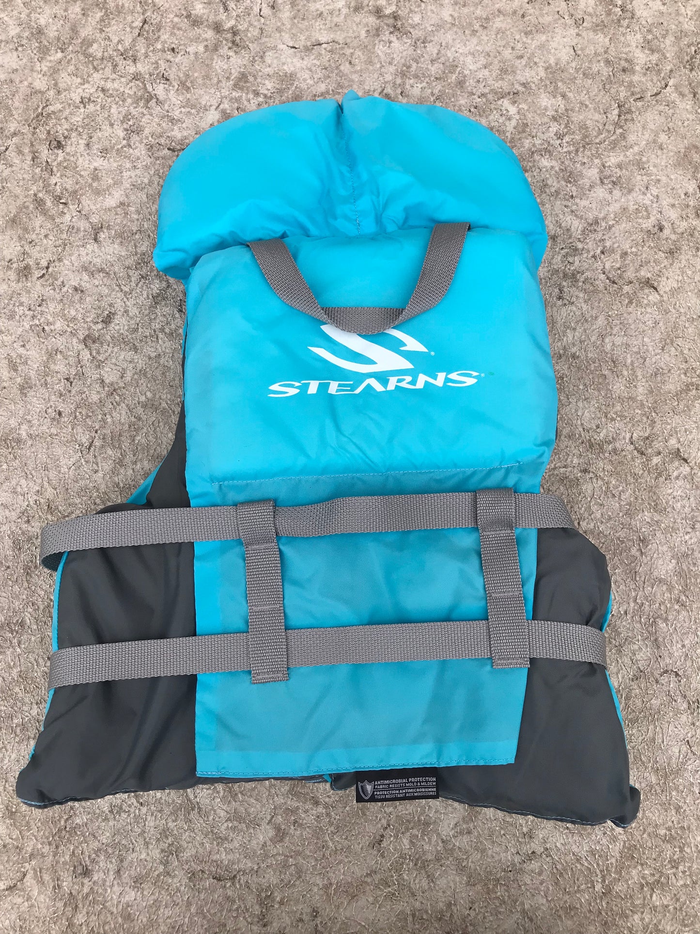 Life Jacket Child Size 60-90 Lb Youth Stearns Aqua Blue Grey Excellent