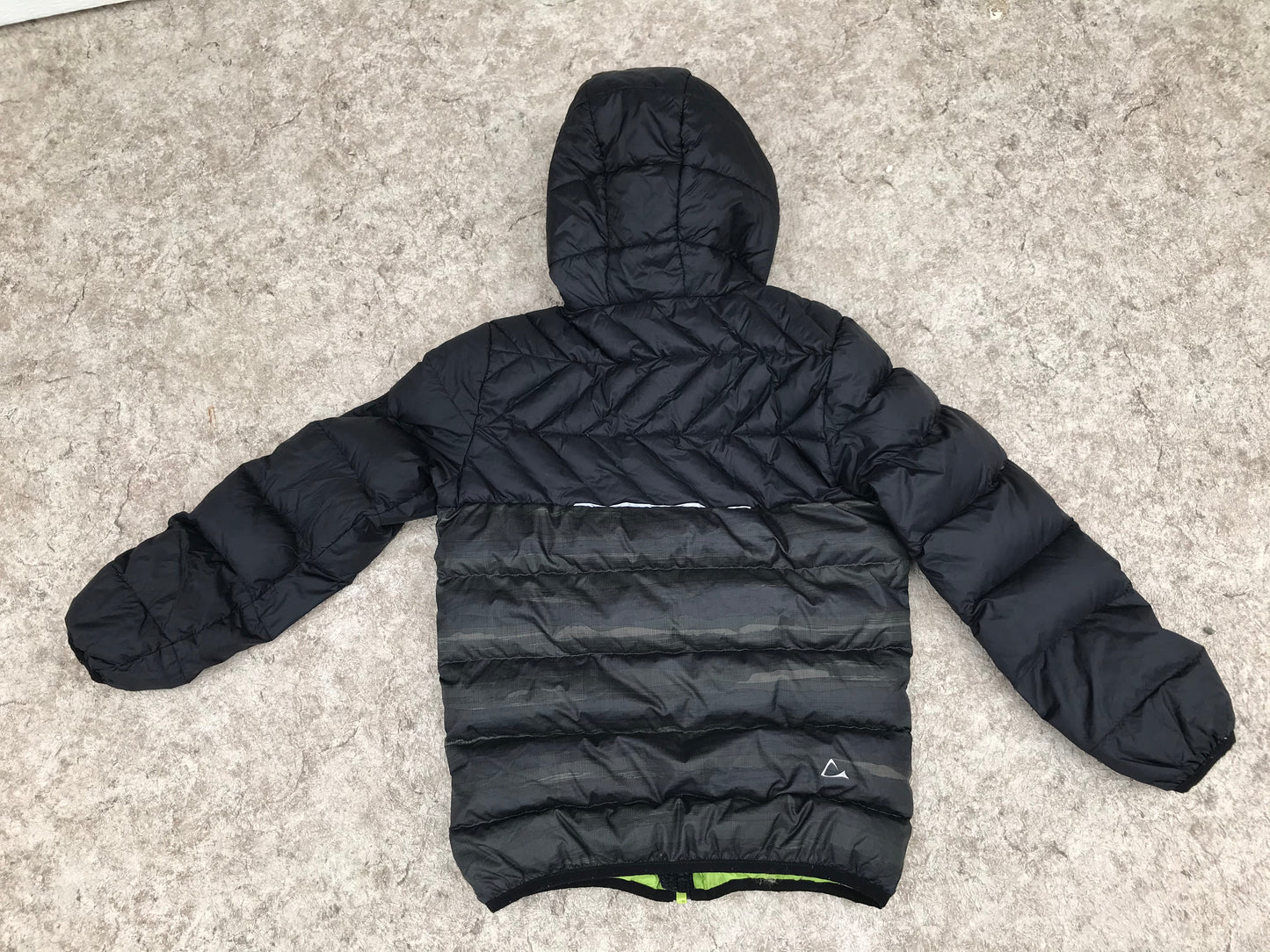 Light Coat Child Size 7-8 Paradox Down Like Filling Black and Lime With Pack Bag Attached Excellent