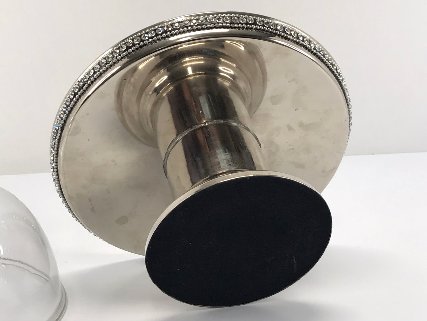 Metal Cake Plate With Bling and Glass Dome Top Excellent