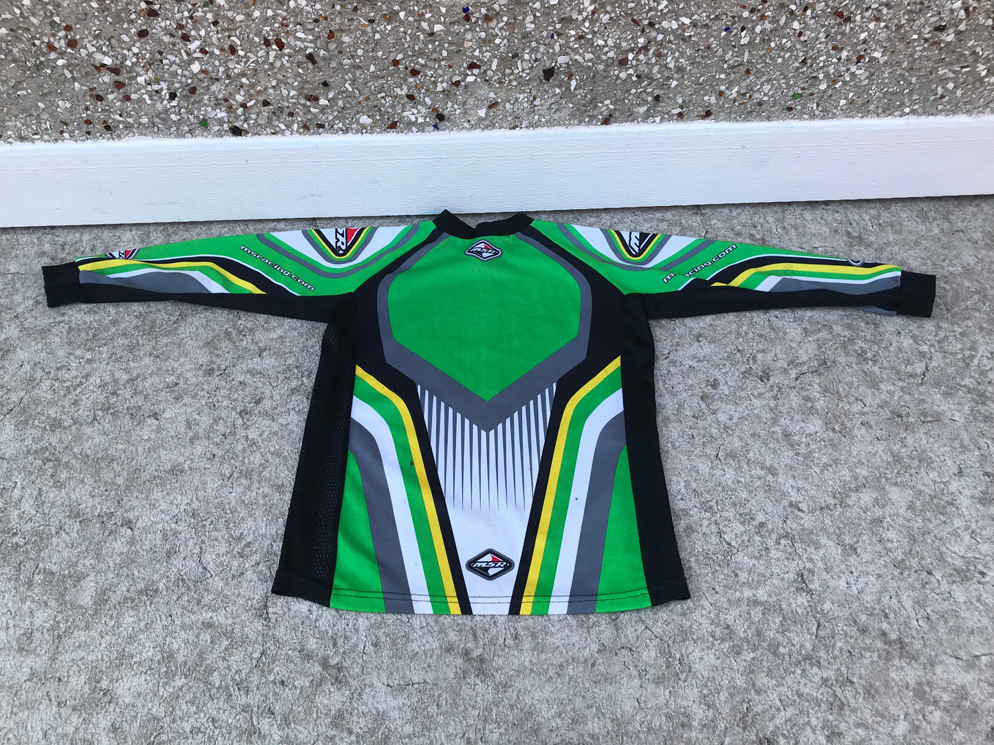 Motocross BMX Dirt Bike Child Size Large 10-12 MSR Jersey Black Green Multi Few Marks