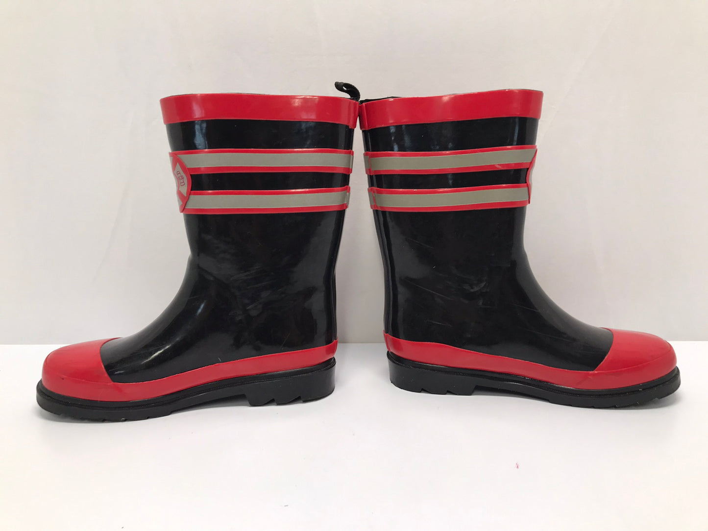 Rain Boots Child Size 2 Fireman Red Black Excellent