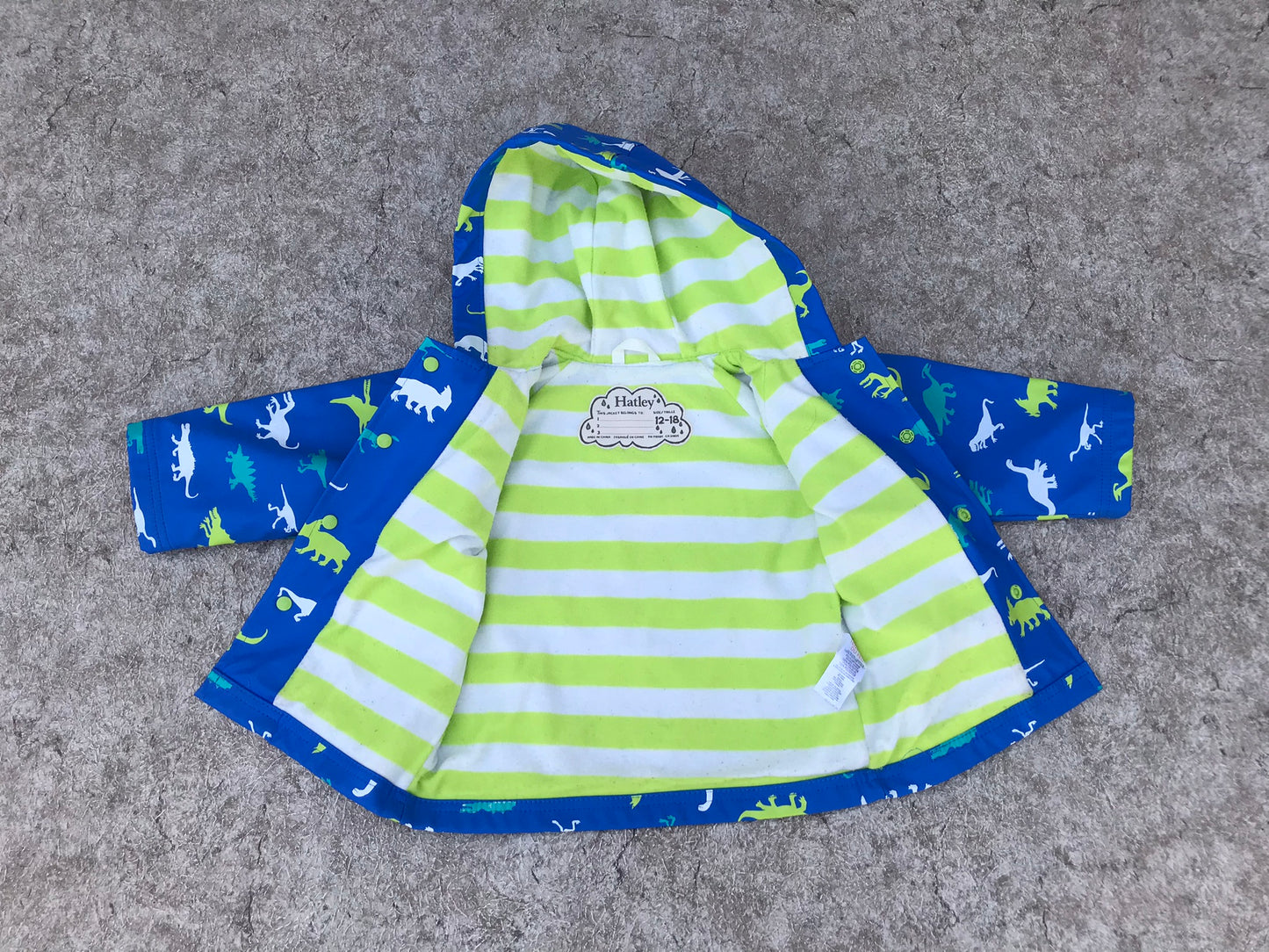Rain Coat Child Size 12-18 Month Hatley Blue Lime Dinosaurs