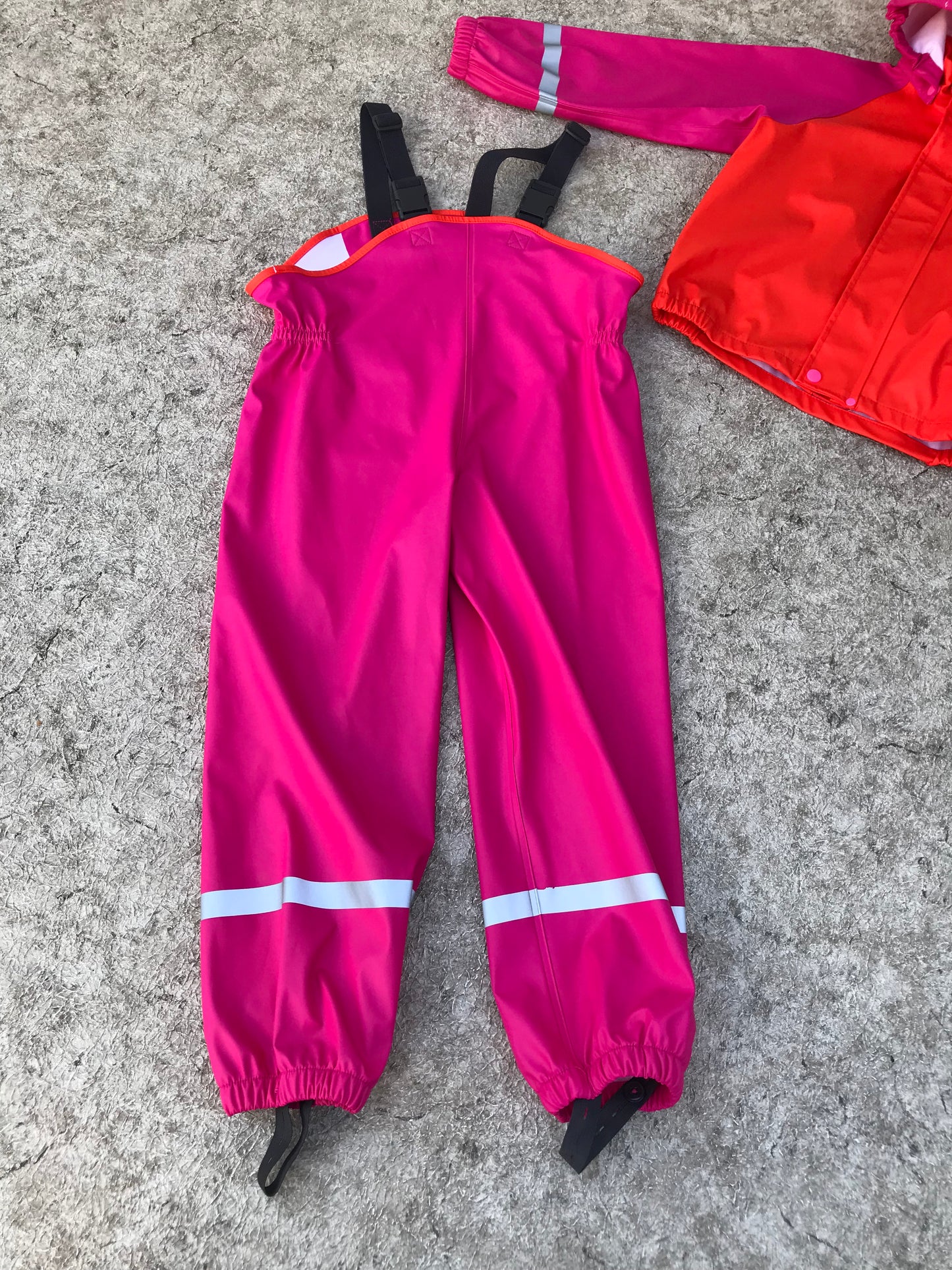 Rain Coat and Pants Child Size 6 Helly Hansen Fushia Pink Orange With Reflectors Fully Waterproof New Demo