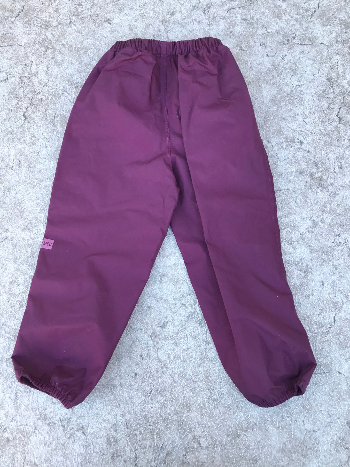 Rain Pants Child Size 5 MEC Maroon Tiny Tear on Knee