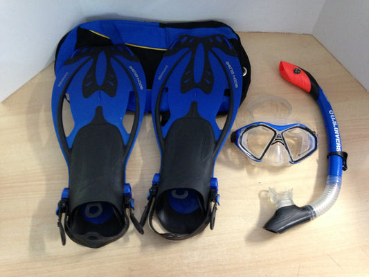 Snorkel Dive Fins Set Men's Size 9-13 Shoe Body Glove Black Blue Excellent